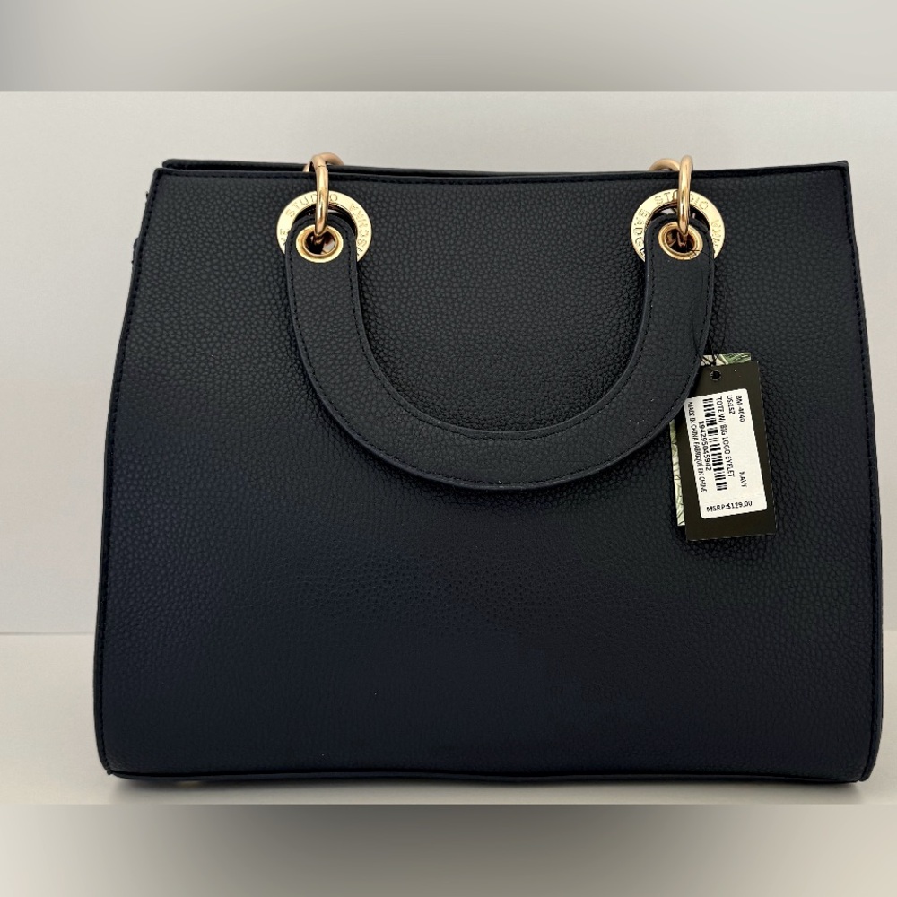 Badgley Mischka Black Pebbled Tote with Gold Hardware